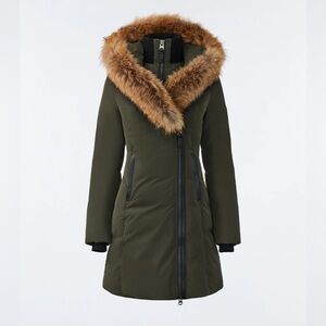 MACKAGE KAY-F Down coat with Natural Fur Signature Mackage Collar in Army - S